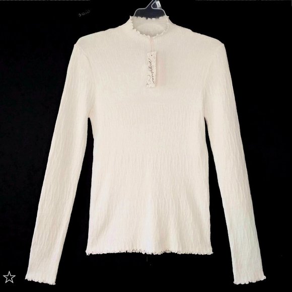 Mystree Sweaters - Mystree Mock Neck Pullover Ivory Sweater Fitted Textured
